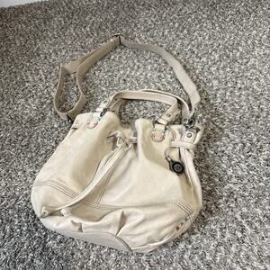 The Sak Bag Bucket Beige Natural Leather Drawstring Crossbody Hobo Purse New